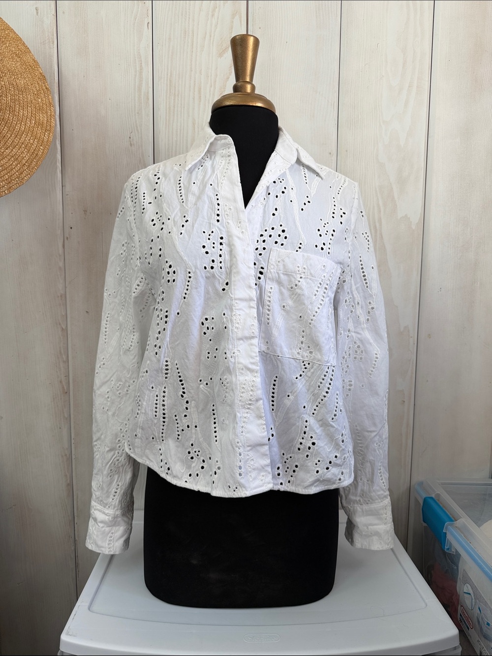 COS Women's White Eyelet Button-Up Shirt